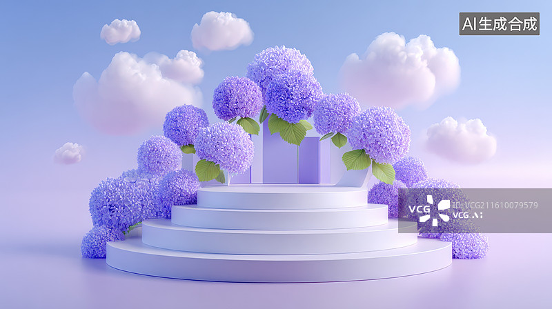 【AI数字艺术】梦幻紫丁香花坛展示台图片素材
