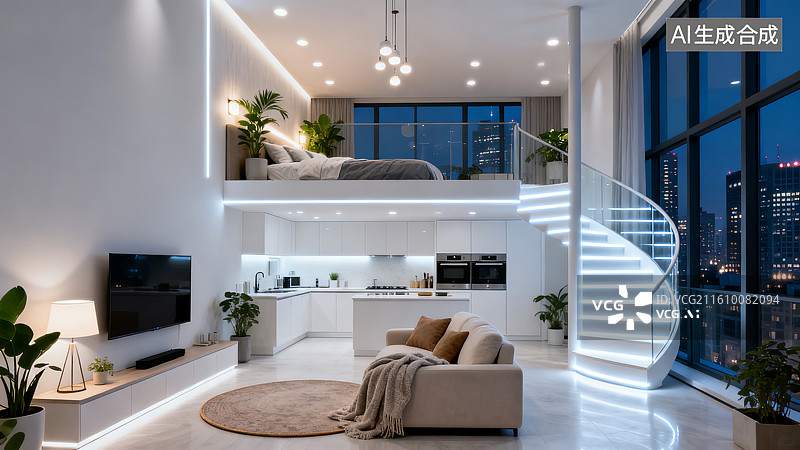 【AI数字艺术】现代复式小户型公寓设计图片素材