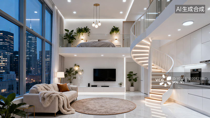 【AI数字艺术】现代复式小户型公寓设计图片素材