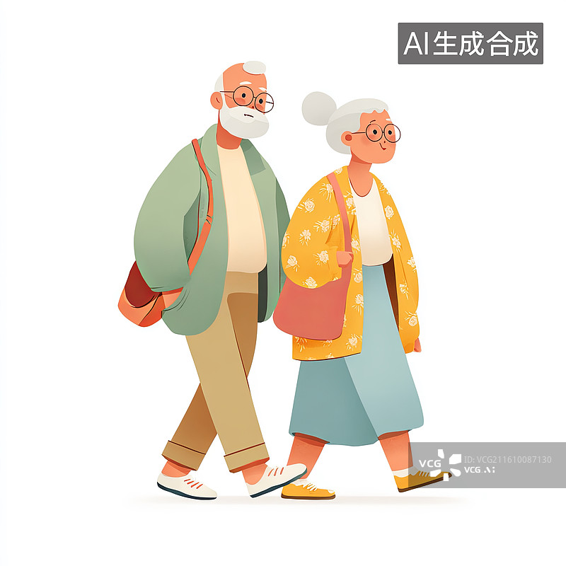 【AI数字艺术】老年夫妇散步图片素材