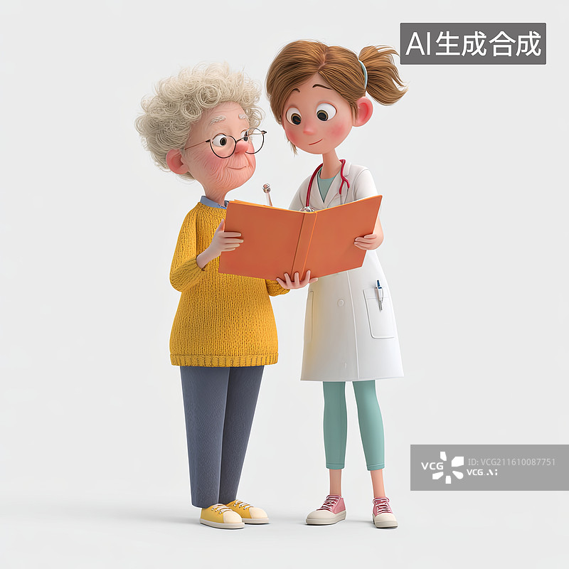 【AI数字艺术】医生与老人共读医疗手册图片素材