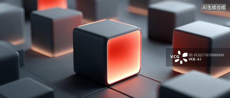【AI数字艺术】发光立方体阵列图片素材