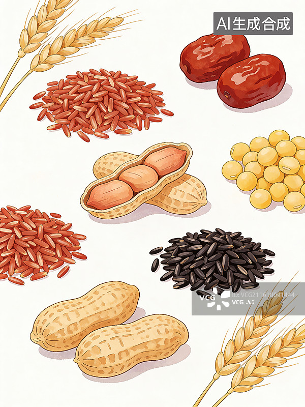 【AI数字艺术】多种谷物与坚果的插画图片素材