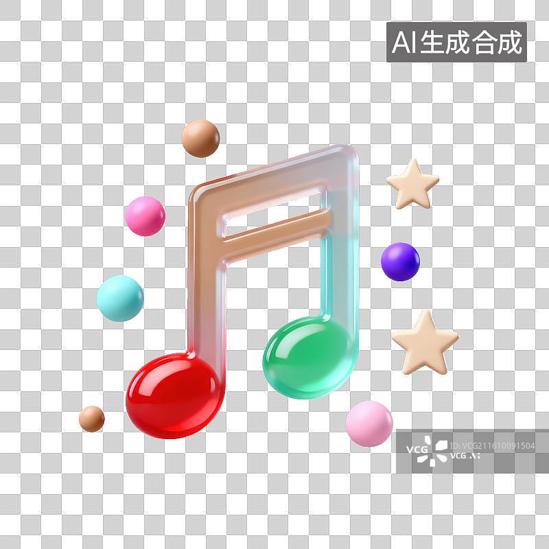 【AI数字艺术】3D磨砂玻璃材质教育主题音乐课跳动的音符元素图片素材