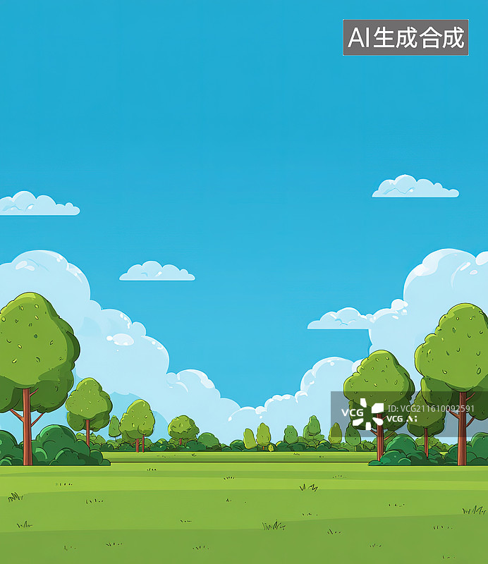 【AI数字艺术】卡通风格绿色草地与树木图片素材