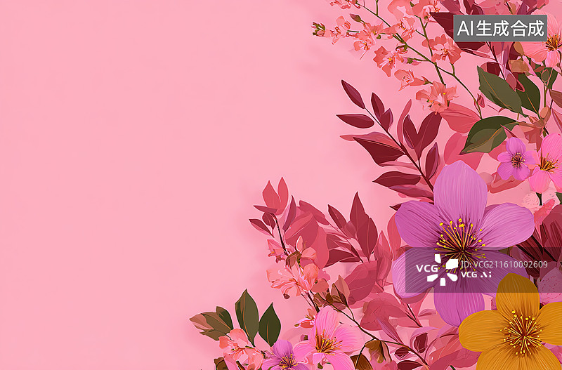 【AI数字艺术】粉色背景上的花卉图案图片素材