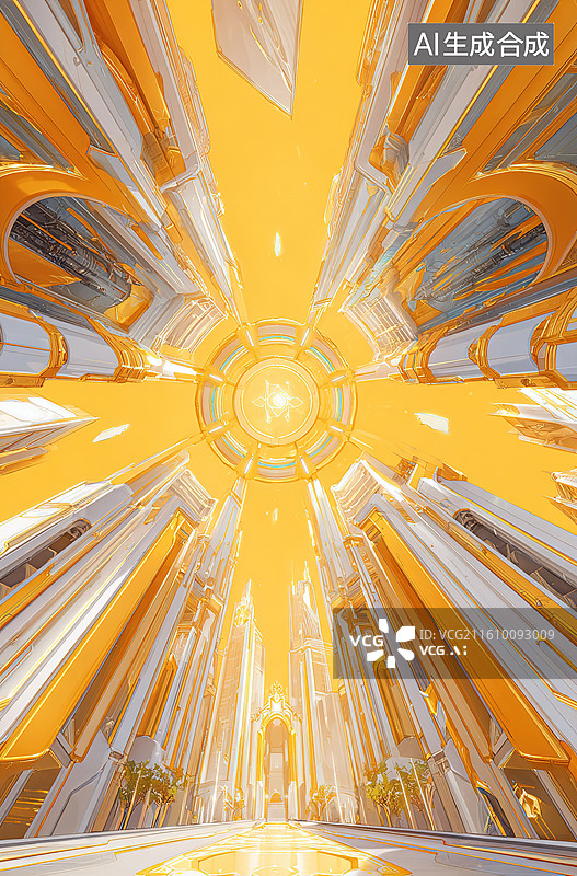 【AI数字艺术】金色光束穹顶建筑图片素材