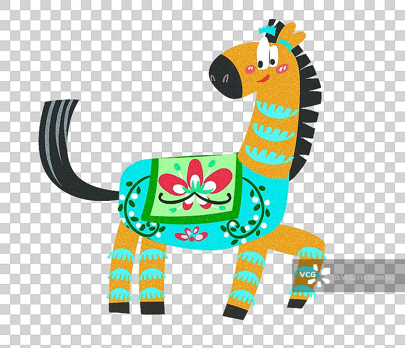 彩色剪纸小马回头插画元素图片素材