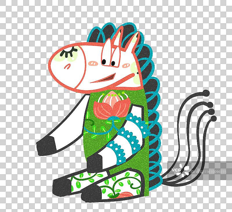 彩色剪纸小马坐着插画元素图片素材