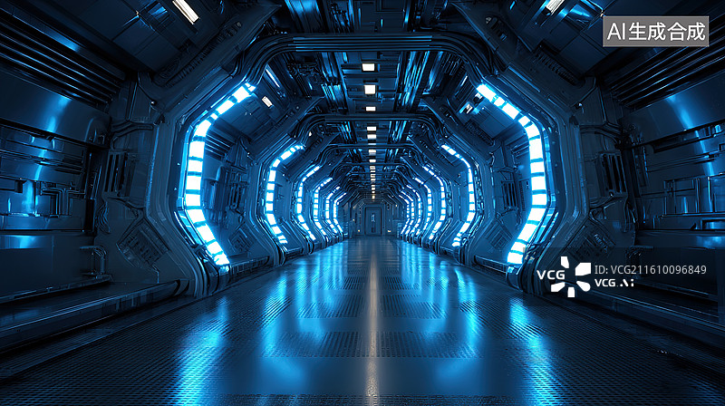 【AI数字艺术】科幻飞船内部通道图片素材