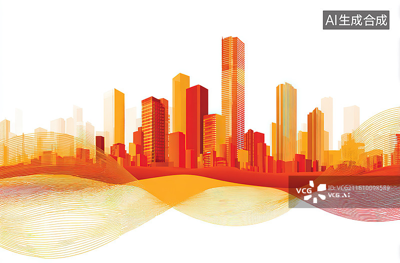 【AI数字艺术】城市天际线抽象插画图片素材