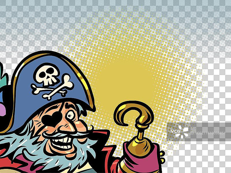 戴着头带帽和钩子的快乐海盗脸图片素材