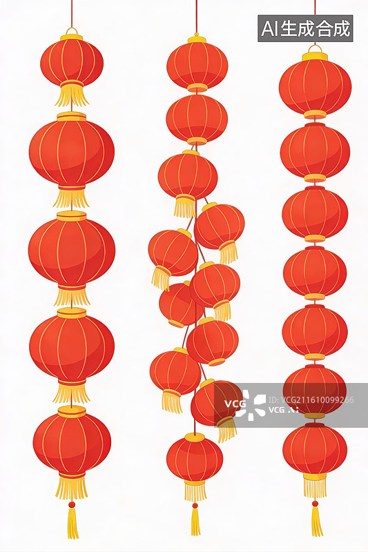 【AI数字艺术】红色灯笼悬挂装饰图片素材