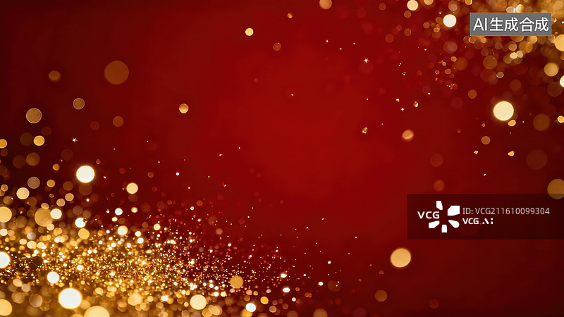 【AI数字艺术】红色背景金色光斑闪烁图片素材