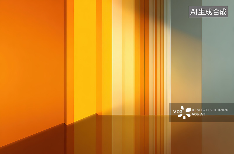 【AI数字艺术】橙色光影交错的室内角落图片素材