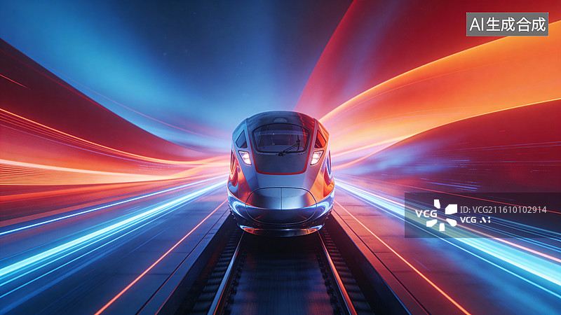 【AI数字艺术】高速列车绚丽光影下的飞驰图片素材