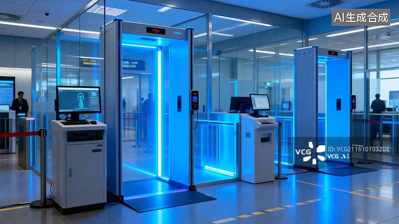 【AI数字艺术】现代机场安全安检门图片素材