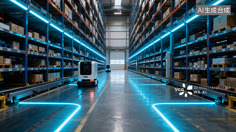 【AI数字艺术】智能仓储中心的自动化设备图片素材