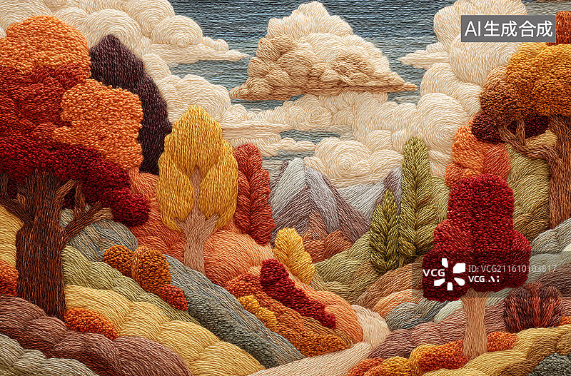 【AI数字艺术】织物风格的秋日山林景观图片素材