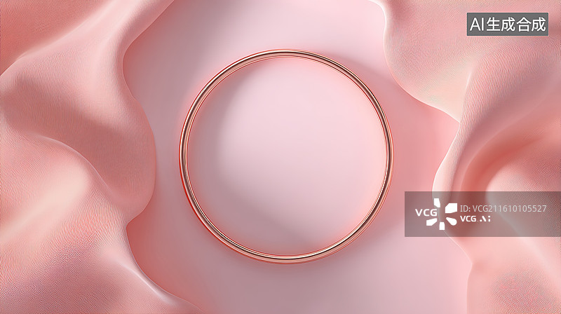 【AI数字艺术】玫瑰金戒指置于粉色绸缎上图片素材