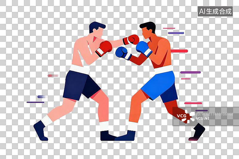 【AI数字艺术】卡通风格，比赛中的拳击运动员PNG格式的免扣元素图片素材