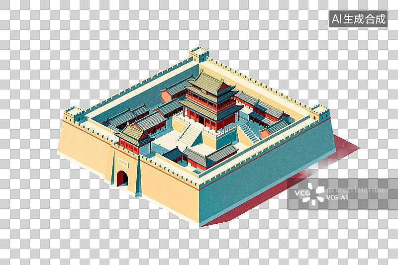 【AI数字艺术】卡通风格，一座古代城池关隘PNG格式的免扣元素图片素材