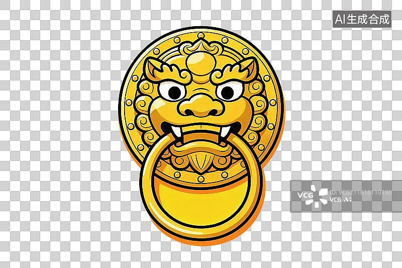 【AI数字艺术】卡通风格，金色的门环PNG格式的免扣元素图片素材