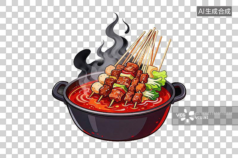 【AI数字艺术】卡通风格，美味的成都串串PNG格式的免扣元素图片素材