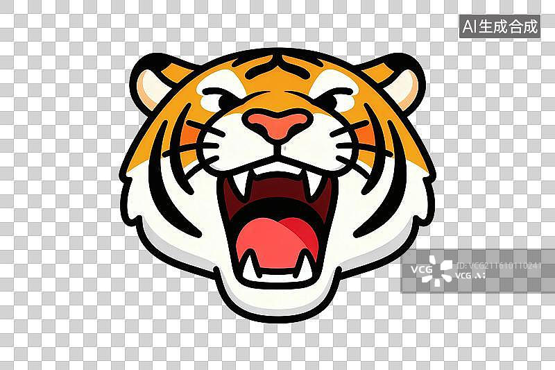 【AI数字艺术】卡通风格，咆哮的老虎头PNG格式的免扣元素图片素材