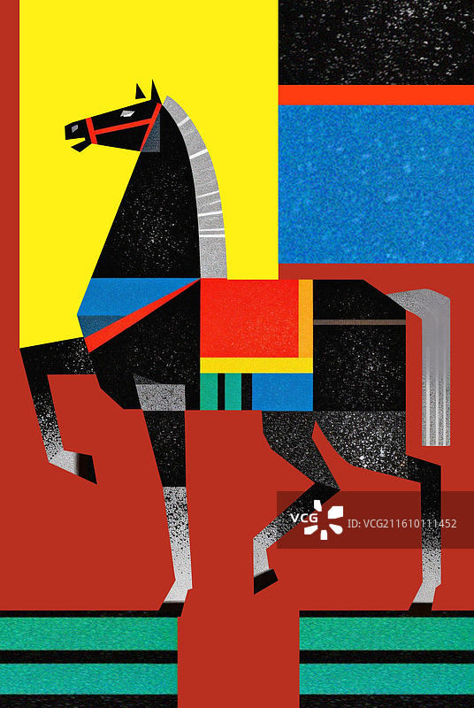 几何概括马侧面站立印章剪影新年壁纸红包封面现代先锋艺术高级平面设计图片素材