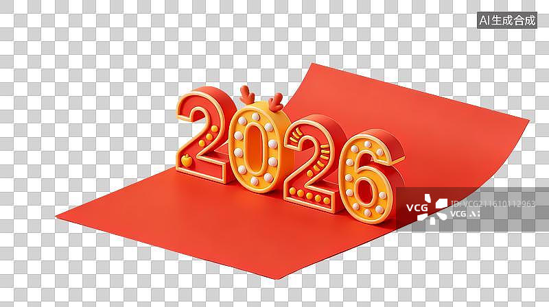 【AI数字艺术】2026红色卷轴新年设计图片素材