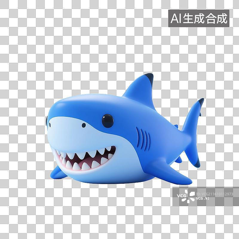 【AI数字艺术】3D渲染卡通动物，鲨鱼，大白鲨，，海洋生物，免抠元素图片素材