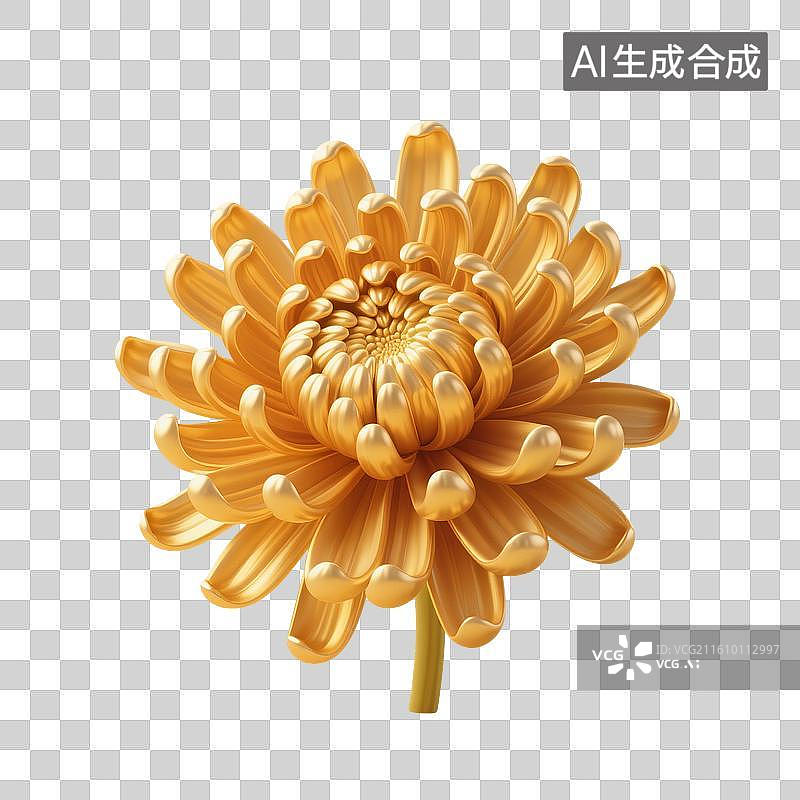 【AI数字艺术】3D渲染，金色金属质感，菊花，秋天植物花卉，中秋节，国庆节，重阳节，免抠元素图片素材