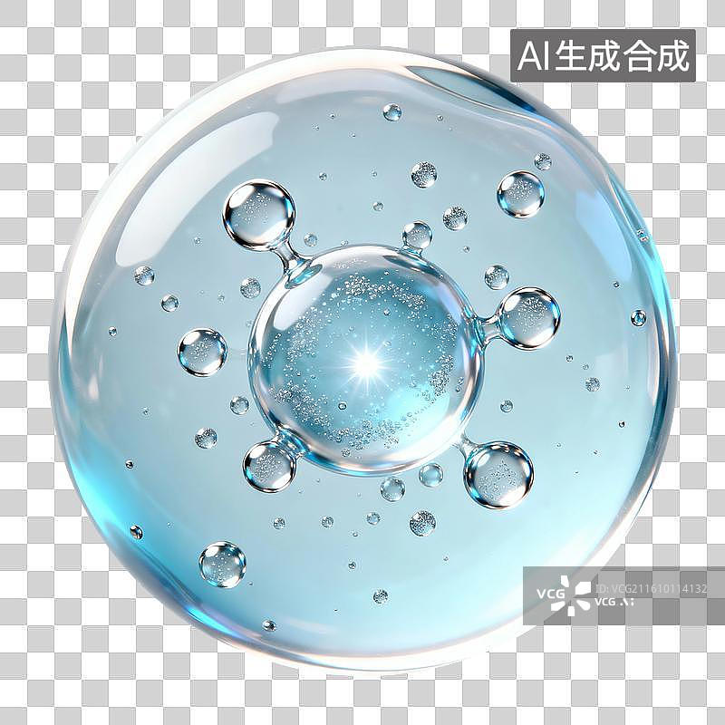 【AI数字艺术】3D渲染，气泡，泡泡，细胞，水滴，化学分子结构，精华液，美妆，精油，免抠元素图片素材