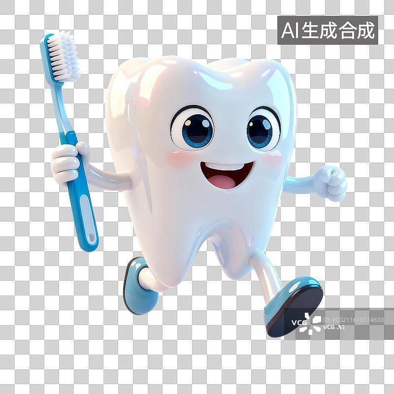 【AI数字艺术】3D渲染可爱的卡通拟人牙齿，漱口，牙齿清洁免抠元素图片素材