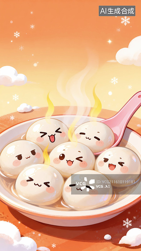 【AI数字艺术】元宵节插画背景可爱笑脸汤圆图片素材