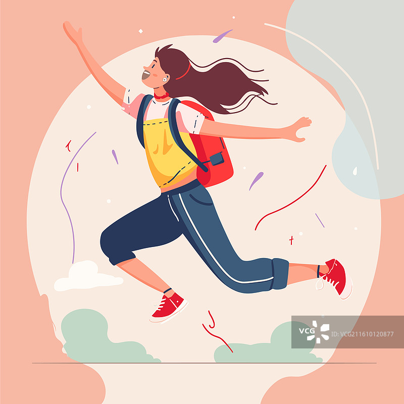 年轻女子兴高采烈地奔跑图片素材