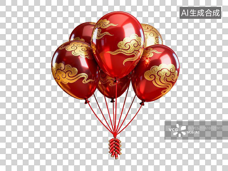 【AI数字艺术】红色云纹气球簇装饰场景图片素材