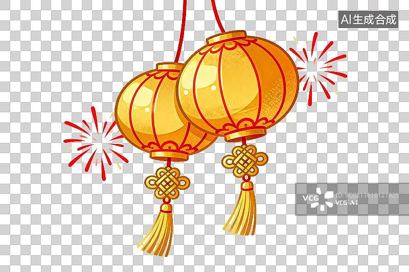 【AI数字艺术】金色灯笼配烟花装饰喜庆场景图片素材