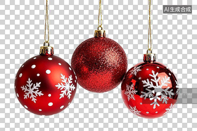 【AI数字艺术】三颗红色圣诞装饰球悬挂展示图片素材