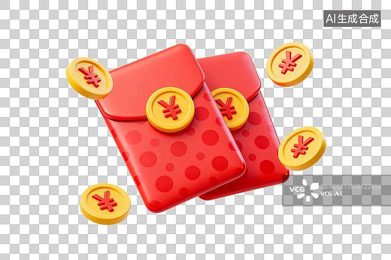【AI数字艺术】红色红包配金币象征财富与喜庆图片素材