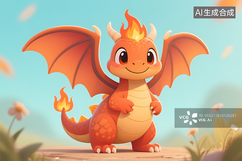【AI数字艺术】可爱小火龙卡通形象图片素材