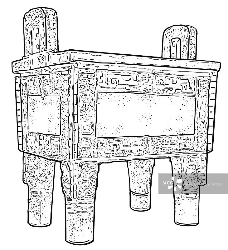 黑白插画线描素描国宝文物中华文明博物馆镇馆之宝四羊方尊鸮卣司母戊鼎跪射俑秦始皇兵马俑青铜器图片素材