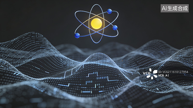 【AI数字艺术】原子结构与数字神经网络景观图片素材