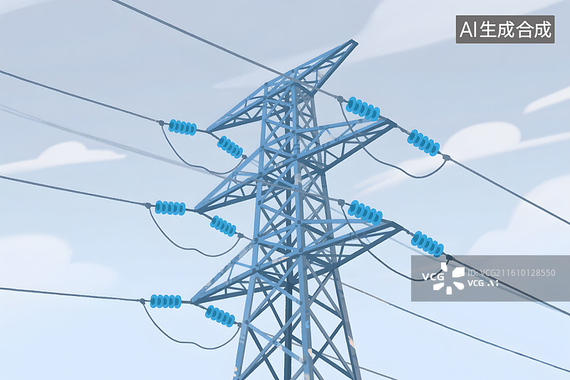 【AI数字艺术】卡通风格电力铁塔图片素材