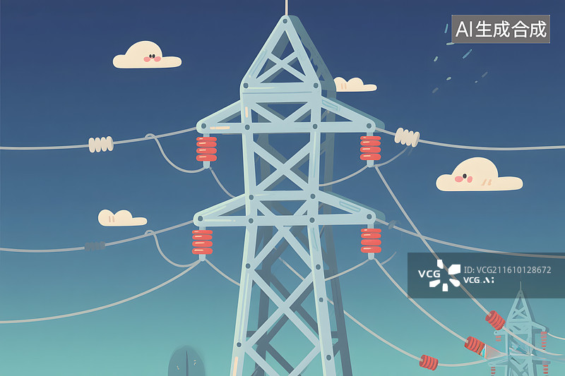 【AI数字艺术】卡通风格电力铁塔图片素材