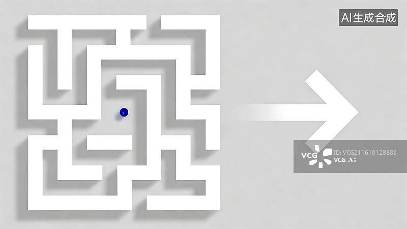 【AI数字艺术】带蓝点箭头的白色迷宫图片素材