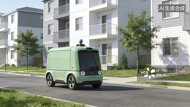 【AI数字艺术】居民区中的自动配送机器人图片素材