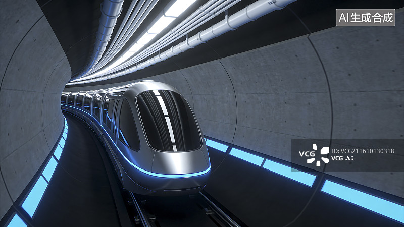 【AI数字艺术】未来感高速磁悬浮列车隧道图片素材