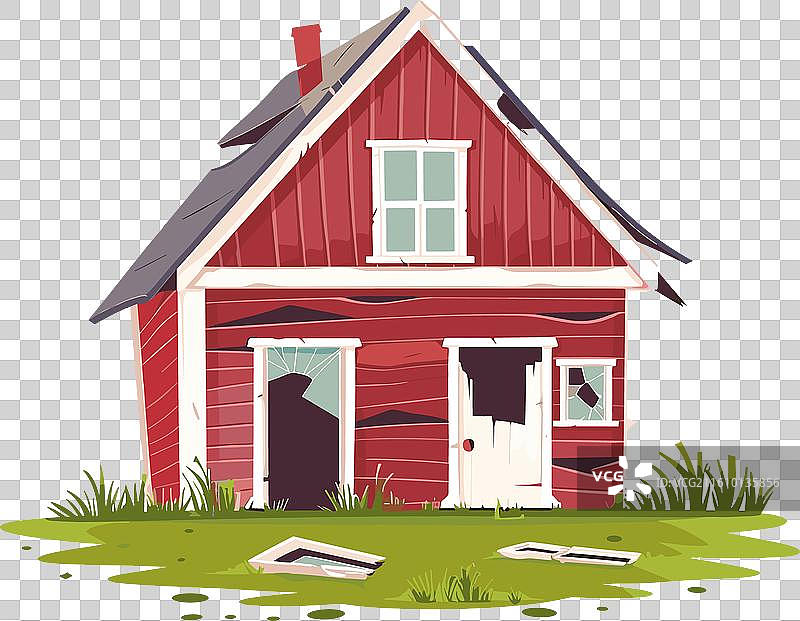 红色木屋，破旧，被忽视，破损图片素材